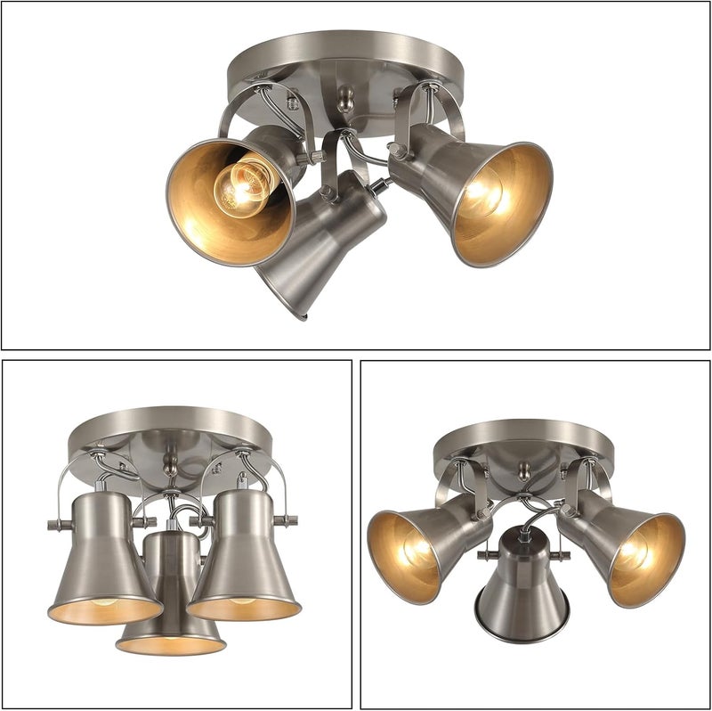 SEEBLEN 3-Light Industrial Track Lighting, Adjustable Round Kitchen Ceiling Light, Morden Nickel Flush Mount Directional Light for Kitchen, Hallway, Dining Room, Bathroom, Coffee Bar - Image 2
